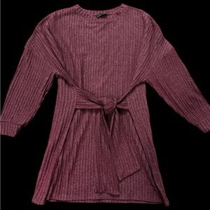 ASOS DESIGN Ribbed Tie Waist Sweater Dress Burgundy US 14